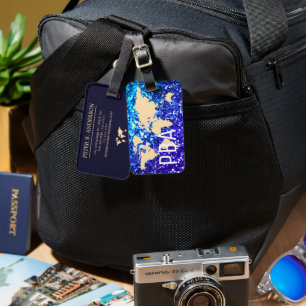 Modern World Traveller Map Glitzer Mit Monogramm N Gepäckanhänger