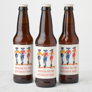 Modern Yeehaw Cowgirl Birthday Party Custom Bierflaschenetikett