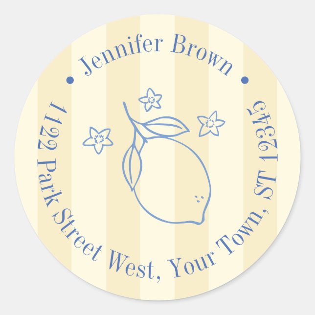 Modern Yellow And Blue Lemon Bridal Shower Runder Aufkleber (Vorderseite)