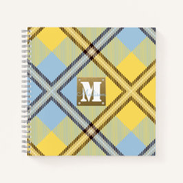 Modern Yellow Blue Kariert Tartan Leder Monogramm Notizbuch