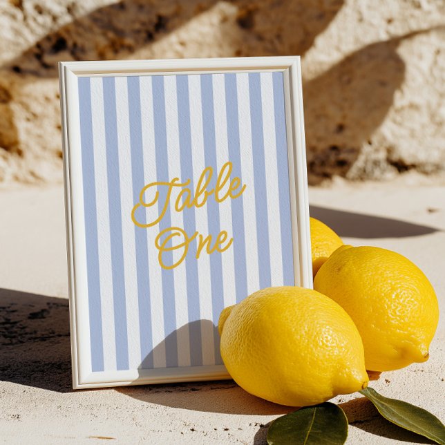 Modern Yellow & Blue Striped Wedding Table Number Einladung (Modern Yellow & Blue Striped Wedding Table Number)