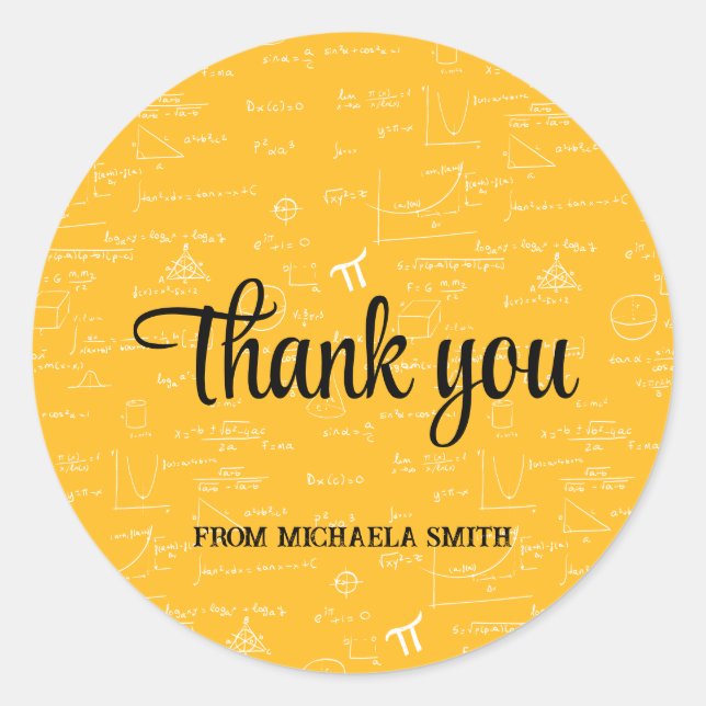 Modern Yellow Math Graduation Thank You Runder Aufkleber (Vorderseite)