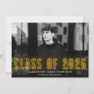 Modern Yellow Neon Class of 2023 Photo Graduation Ankündigung