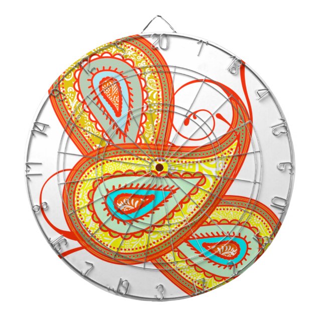 Modern Yellow Orange Aqua Mint Paisley Geschenke Dartscheibe (vorne)