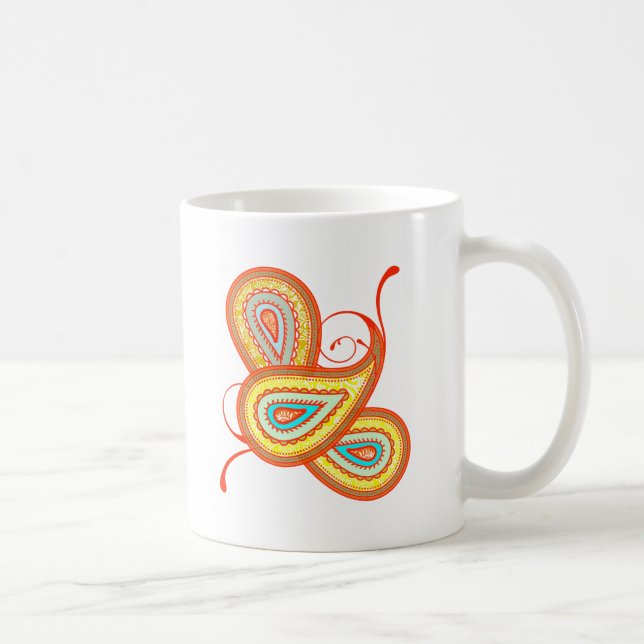 Modern Yellow Orange Aqua Mint Paisley Geschenke Kaffeetasse (Rechts)