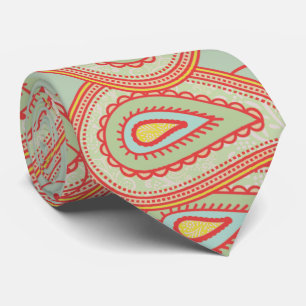 Modern Yellow Orange Aqua Mint Paisley Geschenke Krawatte