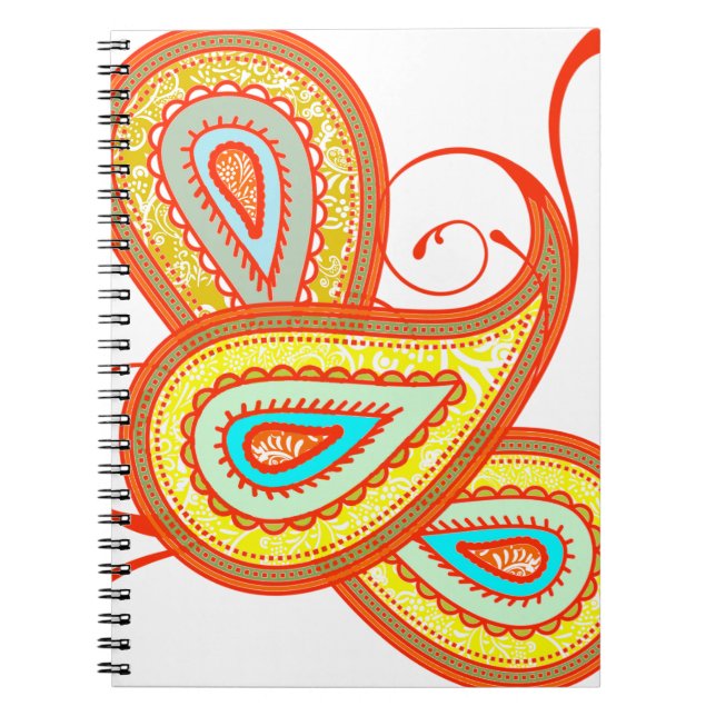 Modern Yellow Orange Aqua Mint Paisley Geschenke Notizblock (Vorderseite)
