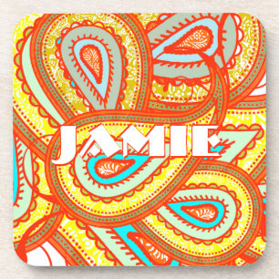 Modern Yellow Orange Aqua Mint Paisley Geschenke Untersetzer