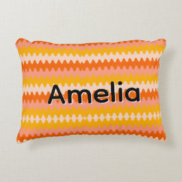 Modern Yellow, Orange & White Zig Zag Pattern Dekokissen