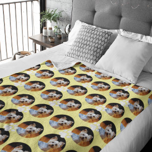 Modern Yellow Pet Photo Paw Print Pattern Cute Fleecedecke