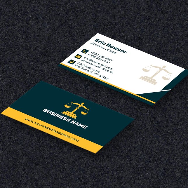 Modern Yellow Stripe Navy Blue Lawyer Attorney Visitenkarte (Von Creator hochgeladen)