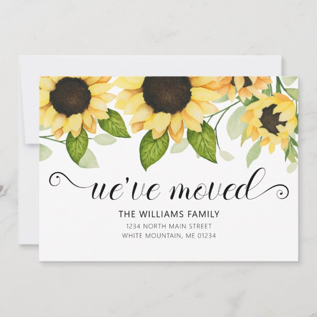 Modern Yellow Sunflower Watercolor Floral Moving Ankündigung (Vorderseite)