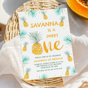 Modern Yellow Sweet One Ananas 1. Geburtstag Einladung