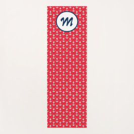 Modern Yoga Nautical Anchors Monogram Red Blue Yogamatte