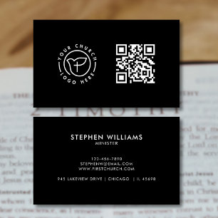 Modern Your Church Logo QR Code Schwarzweiß Visitenkarte