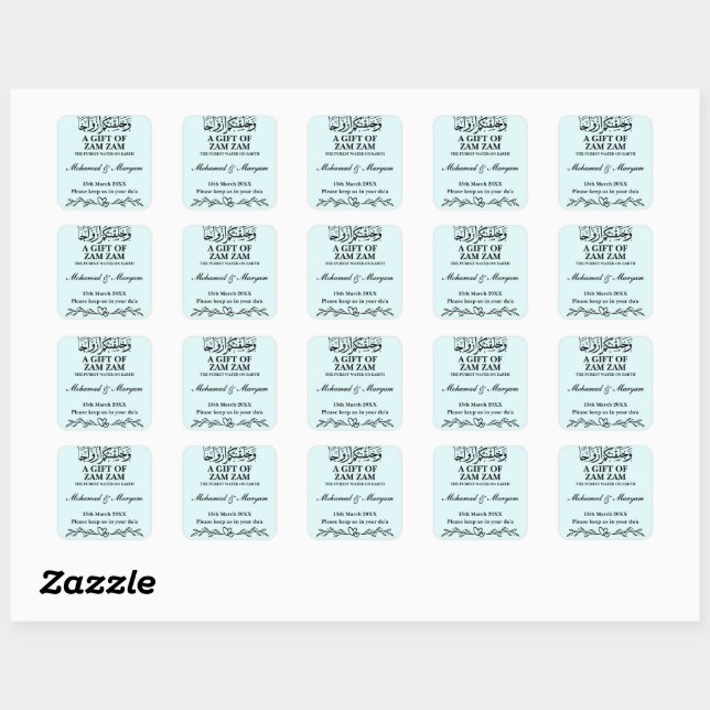 Modern Zam Zam Water Nikah muslimische Gastgeschen Quadratischer Aufkleber (Blatt)