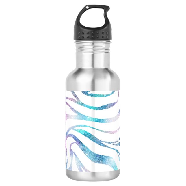 Modern Zebra Print Glam Blue Lila Glitzer Edelstahlflasche (Vorderseite)