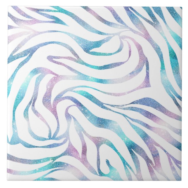 Modern Zebra Print Glam Blue Lila Glitzer Fliese (Vorderseite)