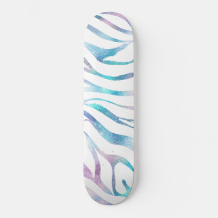 Modern Zebra Print Glam Blue Lila Glitzer Skateboard