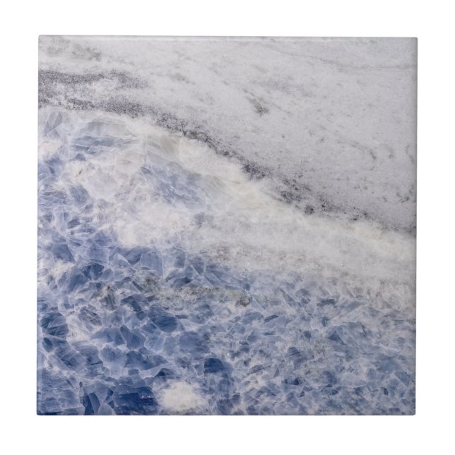 Modern Zen Blue Calcite Quarz Crystal Print Fliese (Vorderseite)