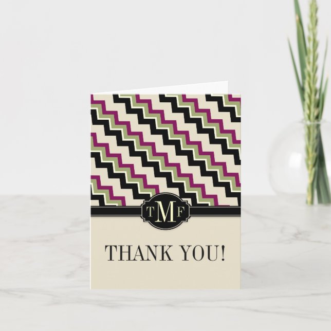 Modern ZigZag Monogram Vielen Dank Dankeskarte (Vorderseite)