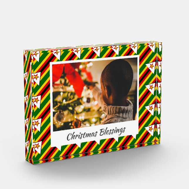 Modern ZIMBABWE FLAG Weihnachtsgesicht Fotoblock (Links)