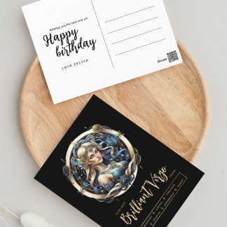 Modern Zodiac Sign Blue Gold Jungfrau Virginia Geb Postkarte