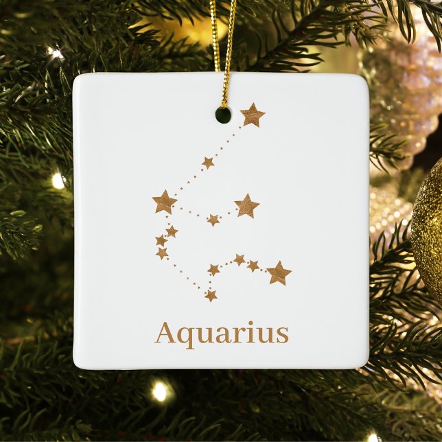 Modern Zodiac Sign Gold Aquarius | Element Air Keramikornament (Von Creator hochgeladen)