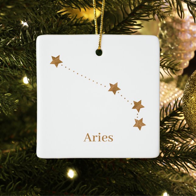 Modern Zodiac Sign Gold Aries Element Fire Paper Keramikornament (Von Creator hochgeladen)