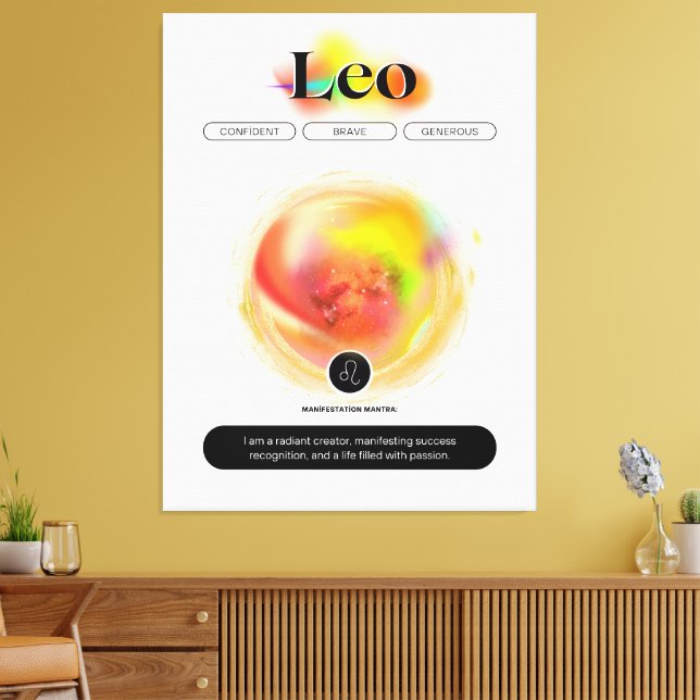 Modern Zodiac Sign Leo Zitat | Elementfeuer Leinwanddruck (Insitu (Wohnzimmer))