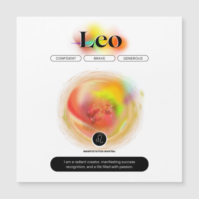 Modern Zodiac Sign Leo Zitat | Elementfeuer Magnetkarte (Vorderseite)