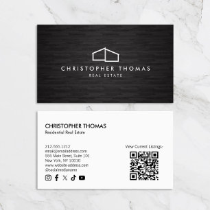 Modern Zuhause Logo Real Anwesen Dunkles Holz QR C Visitenkarte