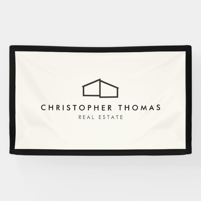 Modern Zuhause Logo Real Anwesen, Realtor Elfenbei Banner (Horizontal)