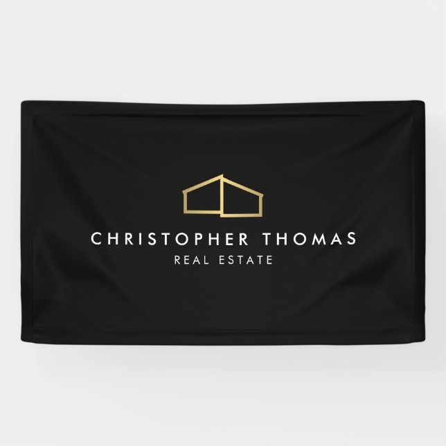 Modern Zuhause Logo Real Anwesen, Realtor Gold/Sch Banner (Horizontal)