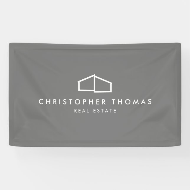 Modern Zuhause Logo Real Anwesen, Realtor Grau Banner (Horizontal)