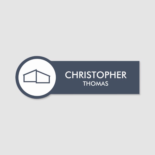 Modern Zuhause Logo Real Anwesen, Realtor Navy Blu Namensschild (Vorderseite)