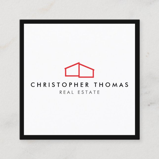 Modern Zuhause Logo Real Anwesen, Realtor Rot/Weiß Quadratische Visitenkarte (Vorderseite)