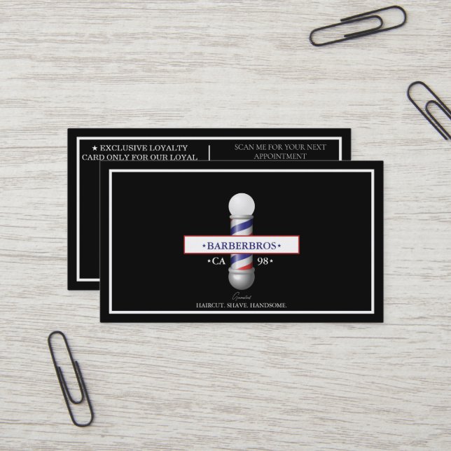 ModernBarbershop Barber Pole Elegante Schwarze Loy Visitenkarte (Vorderseite/Rückseite Beispiel)