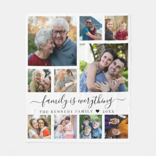 Moderne 10-Foto-Collage Familienname Zitat Weiß Fleecedecke