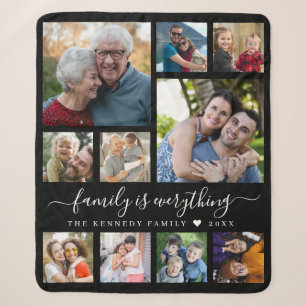 Moderne 10-Foto-Collage-Zitat Familienname Schwarz Sherpadecke
