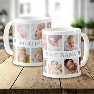 Moderne 12-Foto-Collage Blau Weltbeste Oma Kaffeetasse