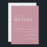 Moderne 16 . Geburtstag Dusty Rose Rosa 16. Geburt Einladung<br><div class="desc">Moderne,  elegante Einladungen zum 16. Geburtstag mit einem Off-Center Design. Feminine Rose rosa mit einem lustigen Muster auf der Rückseite. (Das umgekehrte Seitenmuster kann auf Wunsch mithilfe des Entwurfstools entfernt werden.)</div>