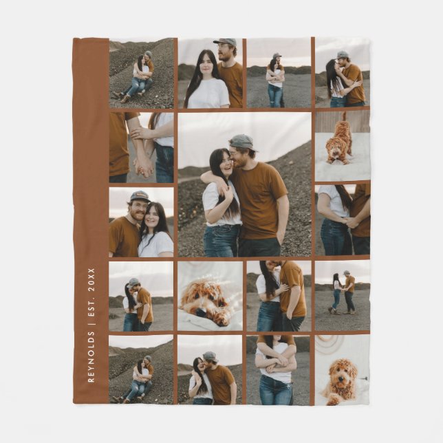 Moderne 17-Foto Collage bearbeitbare Farbe Fleecedecke (Vorderseite)