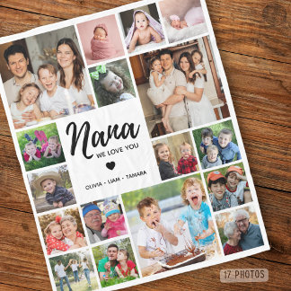 Moderne 17-Foto-Collage Nana Wir lieben dich Weiß Fleecedecke