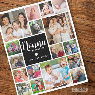 Moderne 17-Foto-Collage Nonna We Love You Weiß Fleecedecke