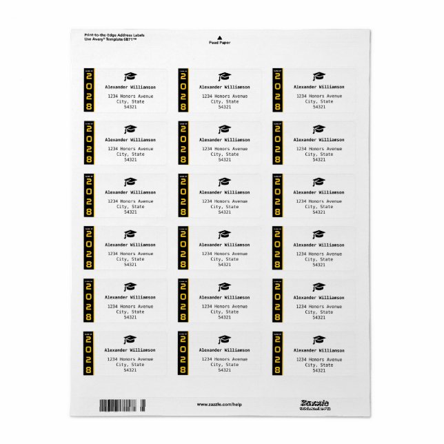 Moderne 1 Foto Gold Black Abschluss Adresse Adressaufkleber (Vorne)