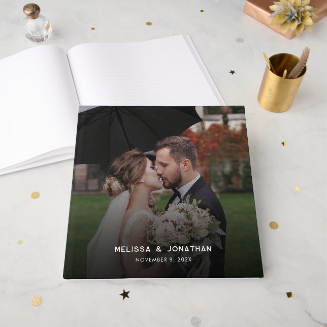 Moderne 1-Foto-Hochzeit Gästebuch (Vorderseite offen)