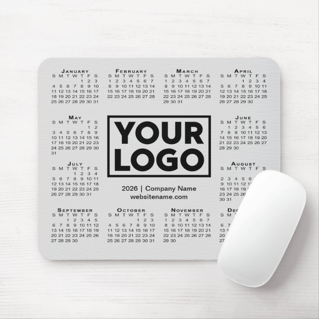 Moderne 2026 Kalender Geschäft Firmenlogo Grau Mousepad (Mit Mouse)
