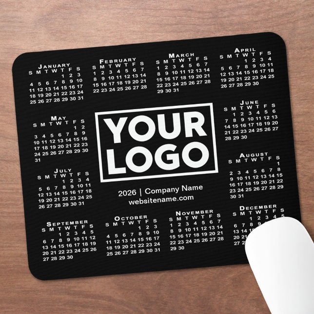 Moderne 2026 Kalender Geschäft Logo Schwarz Mousepad (Modern 2026 Calendar Business Logo Black Mouse Pad, in situ)