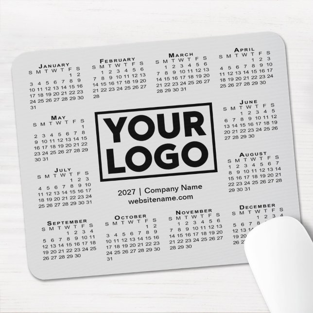 Moderne 2027 Kalender Geschäft Firmenlogo Grau Mousepad (Modern 2027 Calendar Business Company Logo Gray Mouse Pad in situ)